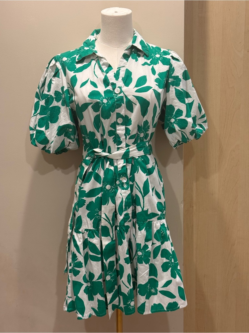 Jessica Simpson White Mini Dress with Green Floral Print